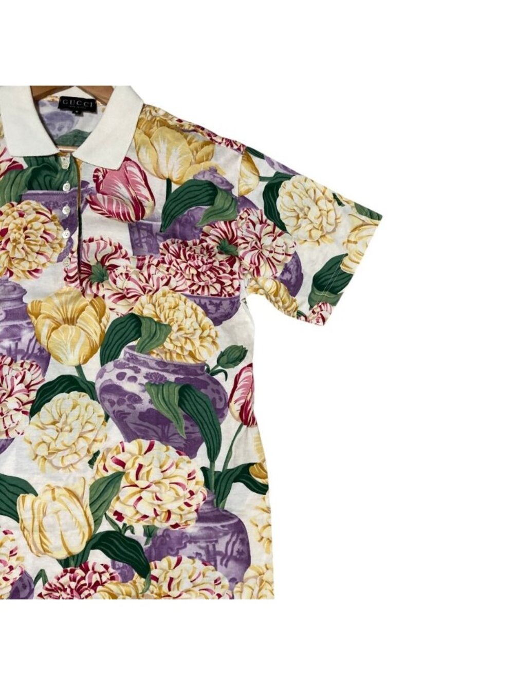Gucci Era Flower Print Short Sleeve Top Polo Shirt Multicolor S - Picture 3 of 9